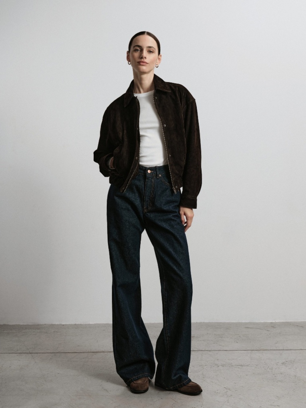BROOKLYN BABY Genuine Suede Bomber Jacket, Chocolate